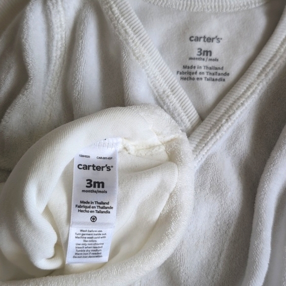 carter's white terry cloth snap kimono style jumpsuit & hat 3 months baby unisex - Picture 2 of 8